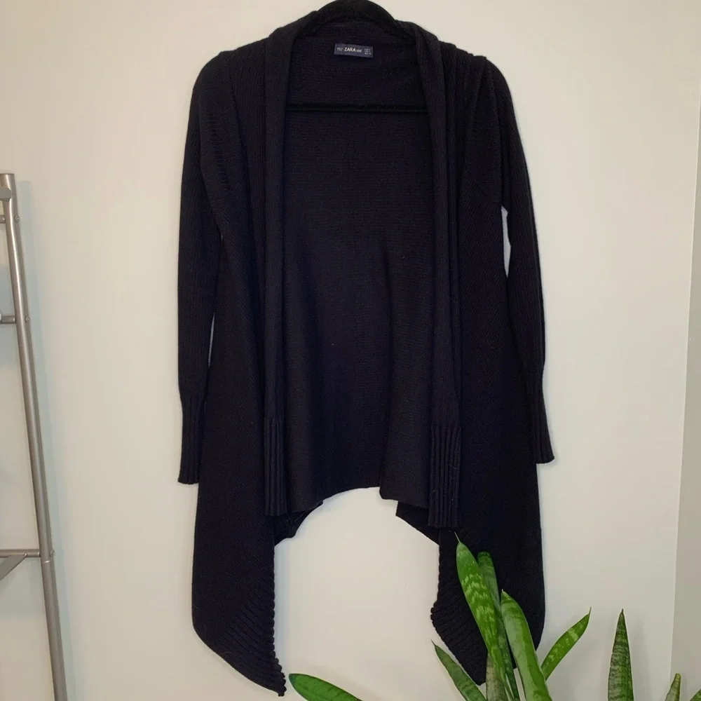 Zara Knit Waterfall Open Front Cardigan Black Sm